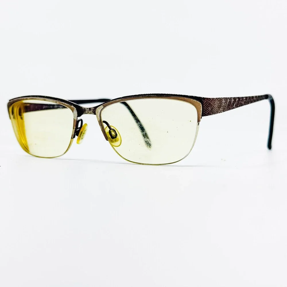 Kliik Eyeglasses Womens Brown Geometric Pattern Half Rim 594 49-16-135